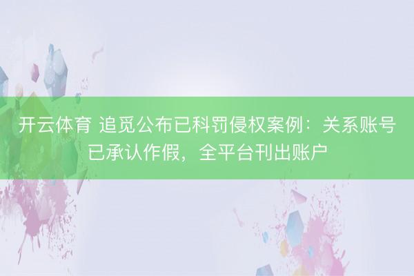 开云体育 追觅公布已科罚侵权案例:关系账号已承认作假,全平台刊出账户